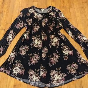 En creme grey and purple floral tunic with tie